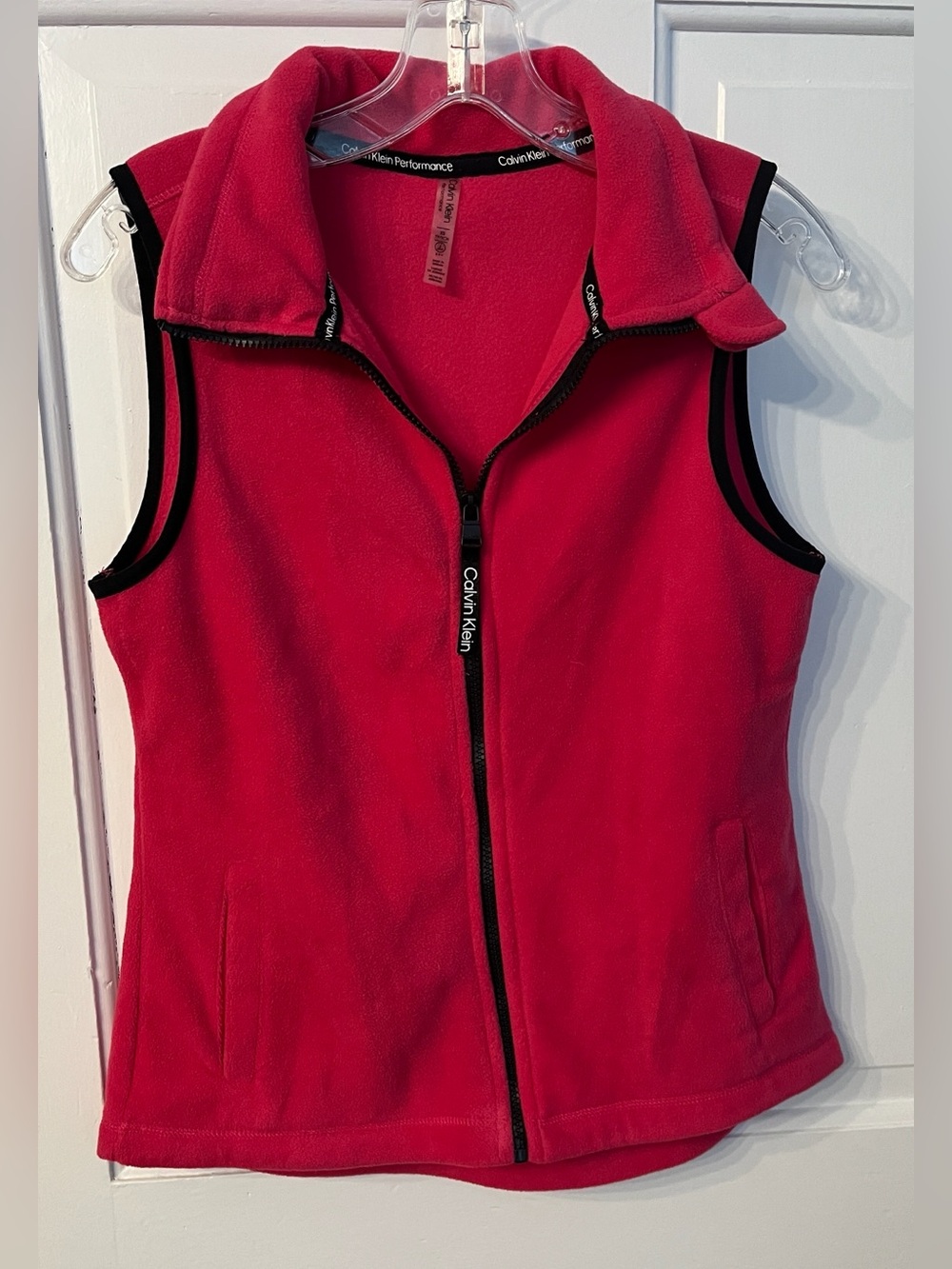 Calvin Klein Performance XS Pink Fleece Vest Black Trim Zip Front